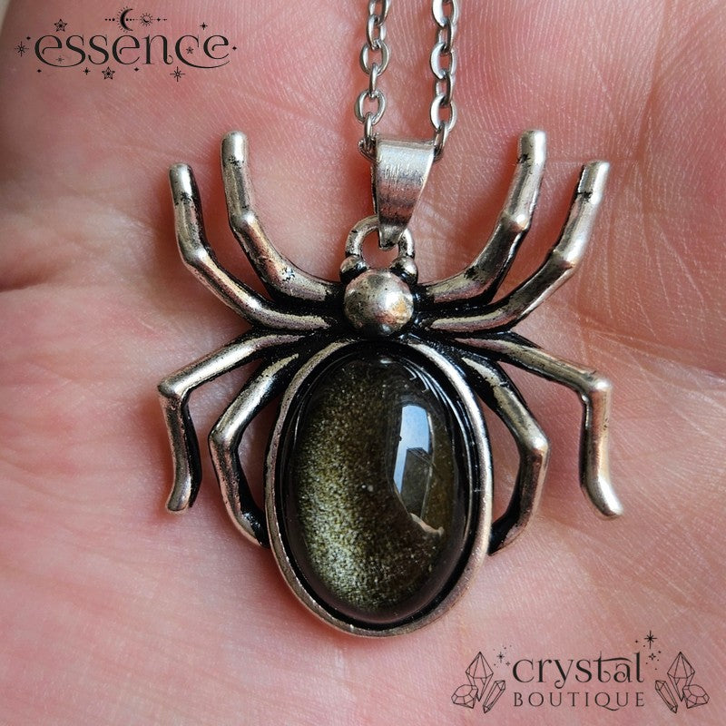 Golden Sheen Obsidian Spider Necklace