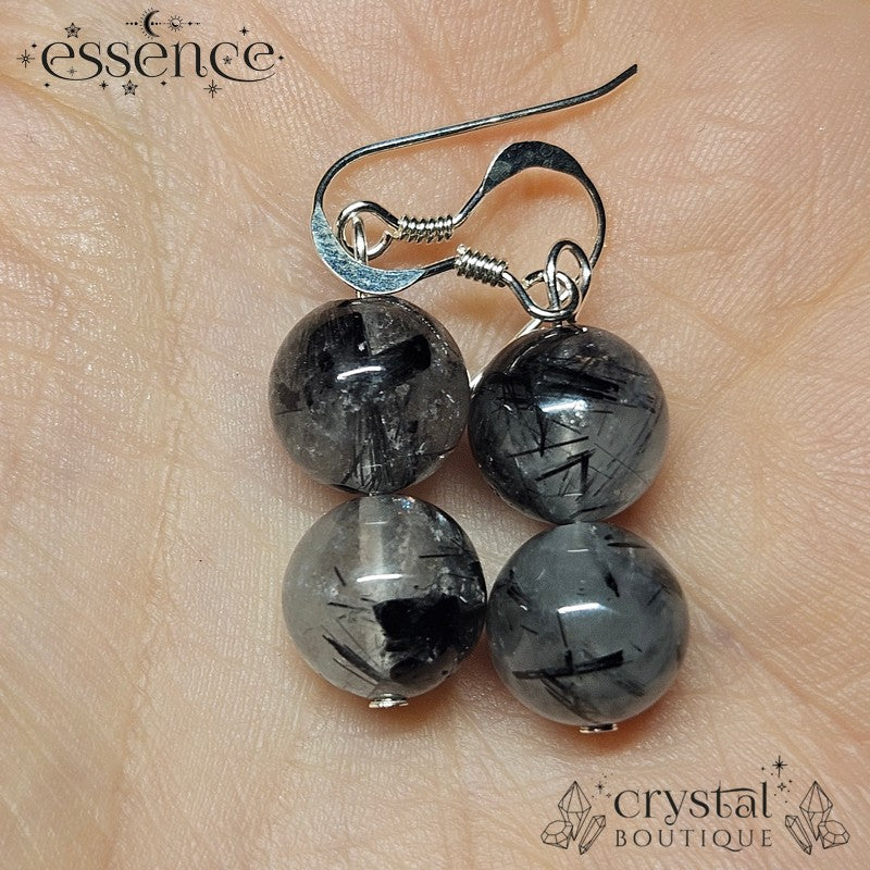 Silver 925 Hook Earrings with Tourmalated Quartz Beads