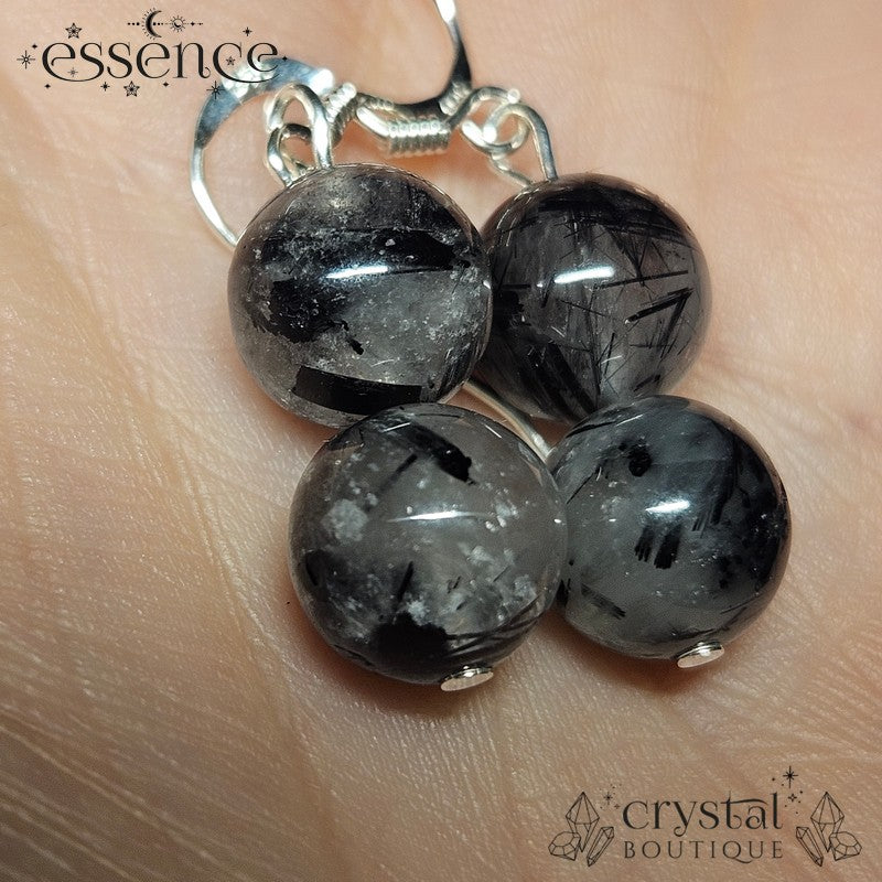 Silver 925 Hook Earrings with Tourmalated Quartz Beads