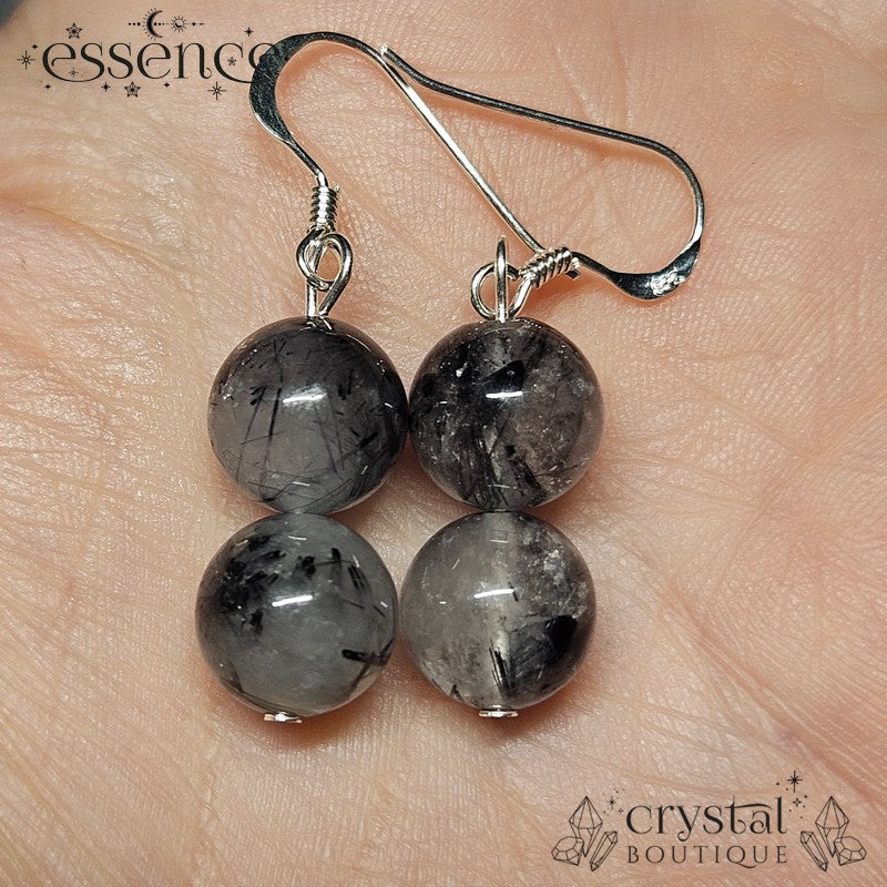 Silver 925 Hook Earrings with Tourmalated Quartz Beads
