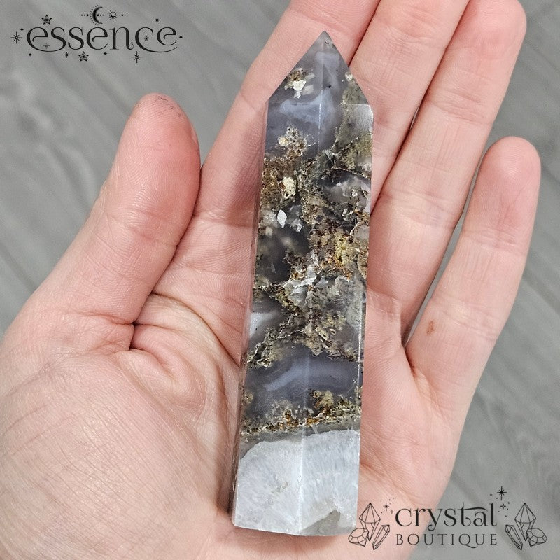 Moss Agate Tower β A Stone of Growth & Harmony