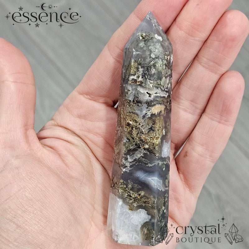 Moss Agate Tower β A Stone of Growth & Harmony