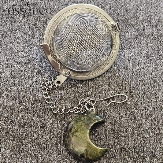 Dragon Blood Jasper Moon Stainless Steel Tea Strainer – Brew with Strength & Vitality