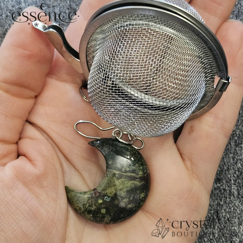 Dragon Blood Jasper Moon Stainless Steel Tea Strainer – Brew with Strength & Vitality