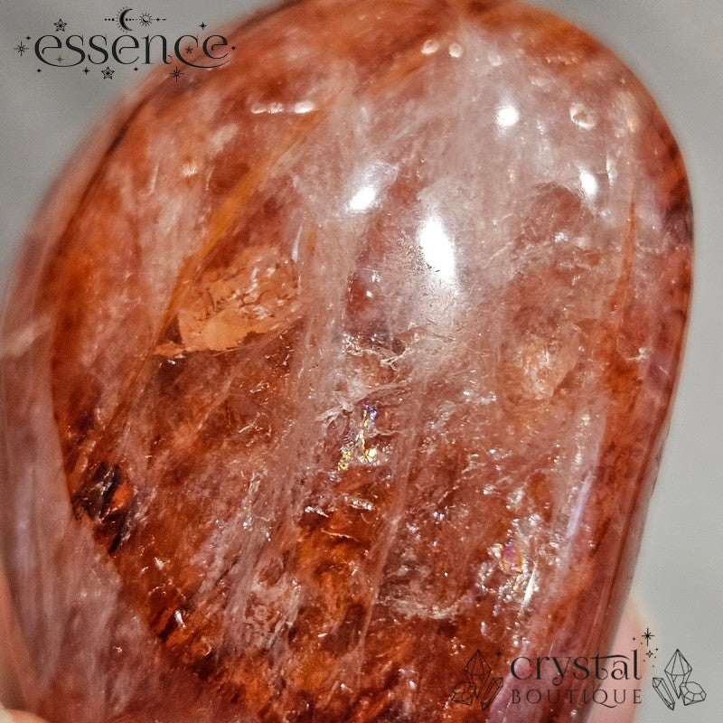 Fire Quartz Palm Stone – Grounding & Energizing Energy