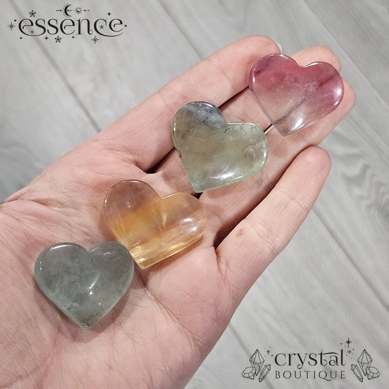 Candy Fluorite Heart ā Polished Crystal Pocket Stone