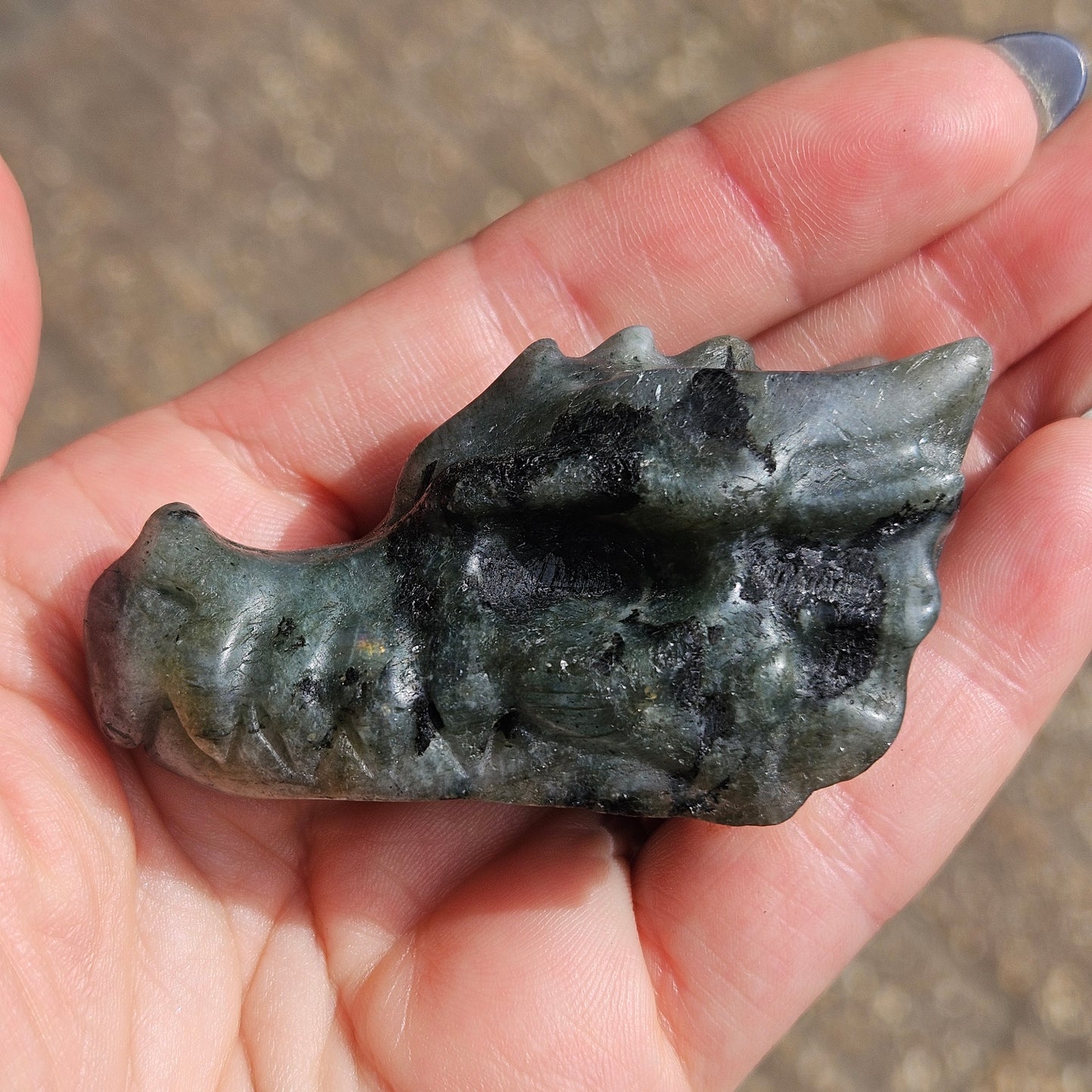 Labradorite with Black Tourmaline Dragon Head