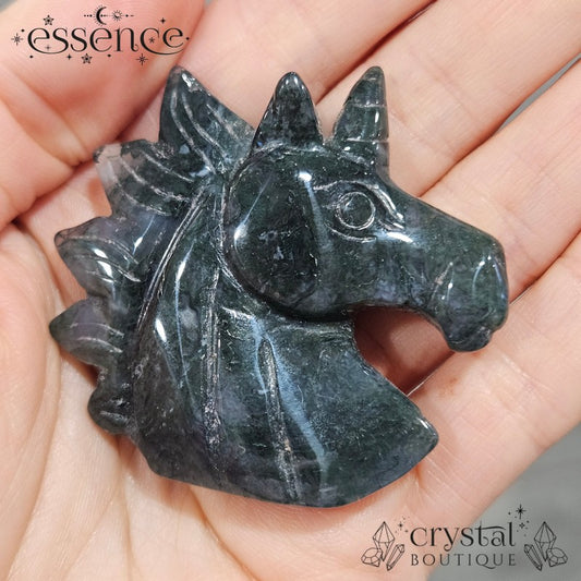 Moss Agate Unicorn Head