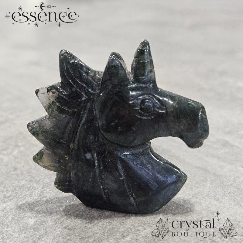 Moss Agate Unicorn Head