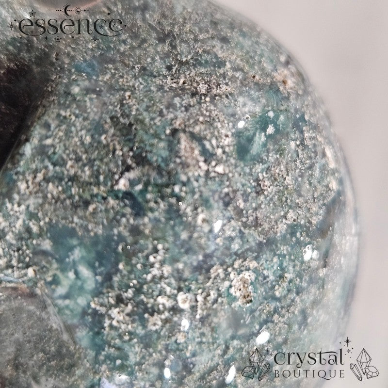 Moss Agate With Pyrite Skull