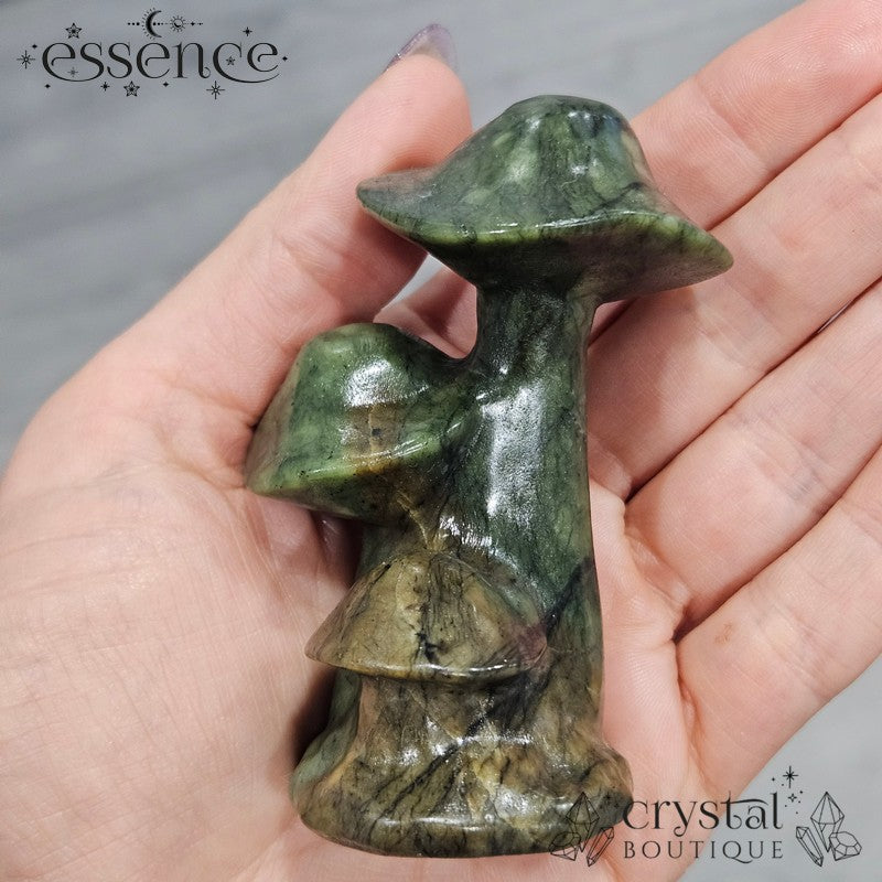 Serpentine Triple Mushroom Carving π β Earthy Magic in Your Palm!