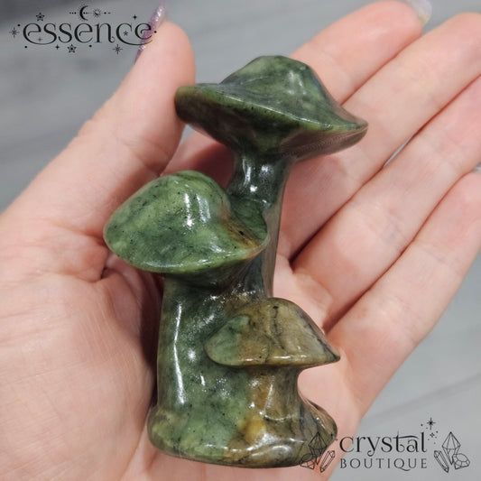 Serpentine Triple Mushroom Carving 🍄 – Earthy Magic in Your Palm!