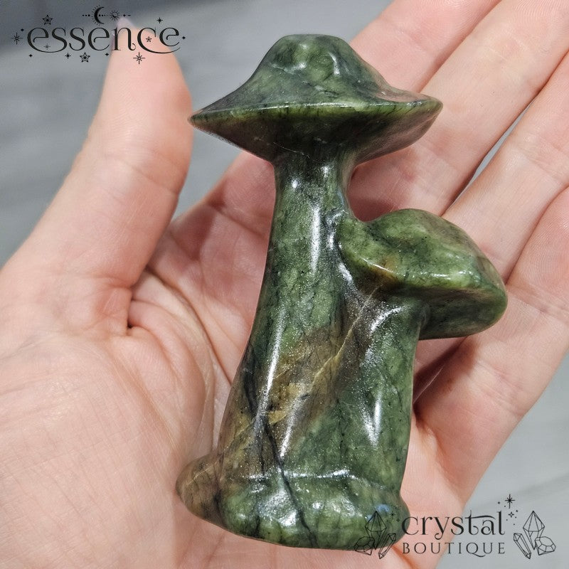 Serpentine Triple Mushroom Carving π β Earthy Magic in Your Palm!