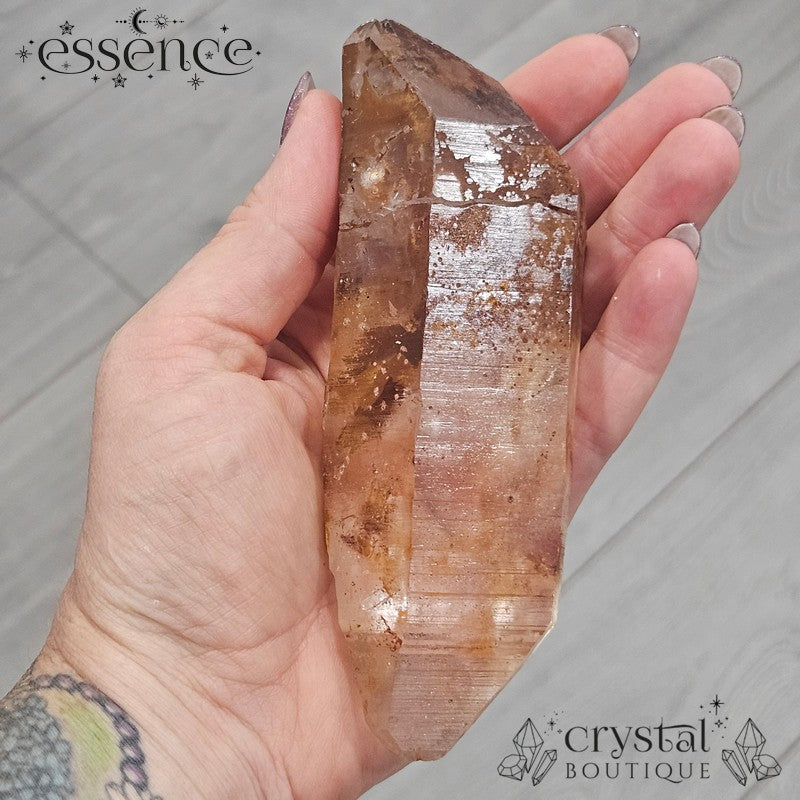 Iron Oxide-Coated Quartz Point – Earthy Tangerine & Rust Tones 277g