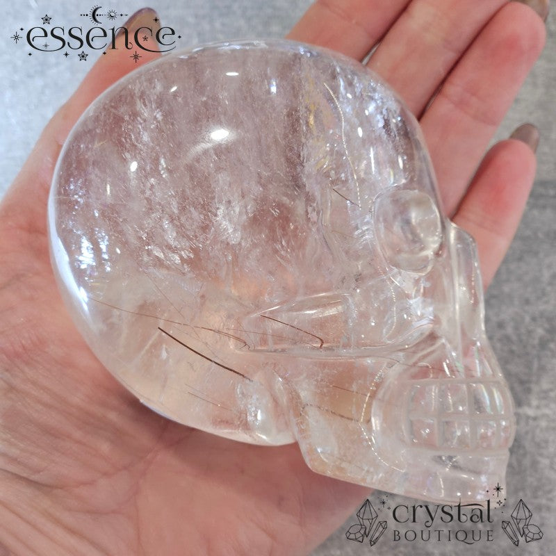 Brazilian Rutile Quartz Skull – 719g – Hand Carved by Pitico
