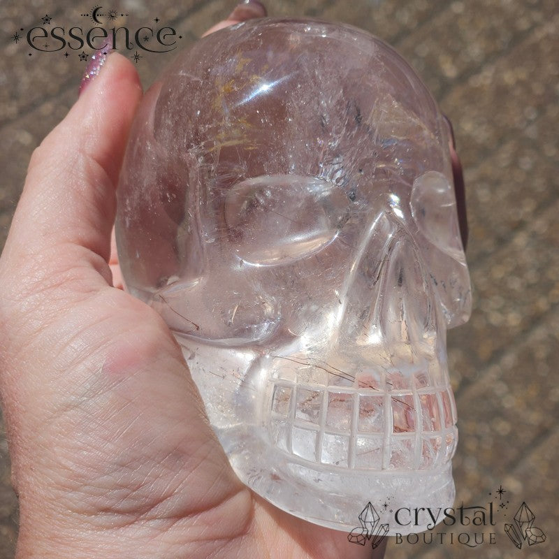 Brazilian Rutile Quartz Skull – 719g – Hand Carved by Pitico