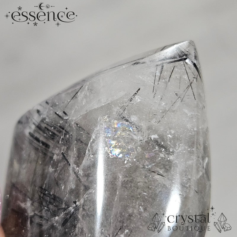 Black Tourmalated Quartz With Limonite Flame