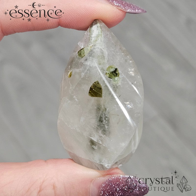 Green Tourmaline in Quartz Flame