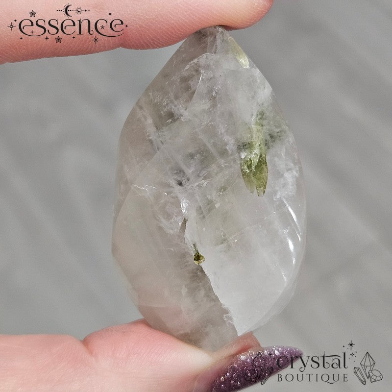 Green Tourmaline in Quartz Flame