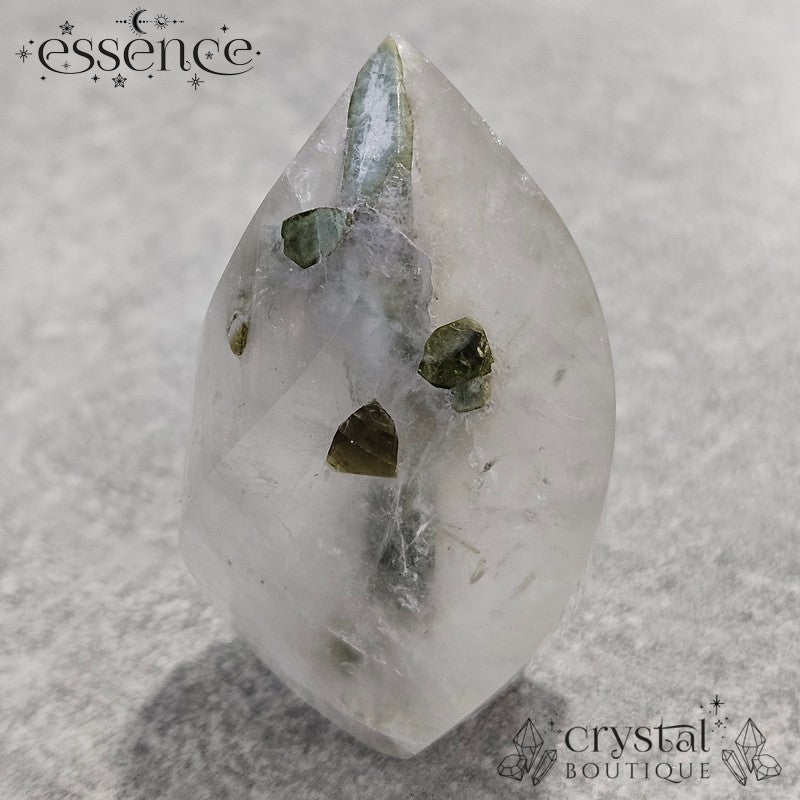 Green Tourmaline in Quartz Flame