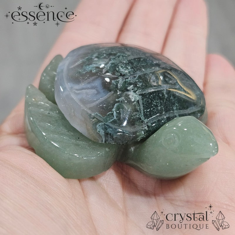 Green Aventurine Turtles with Moss Agate Shells