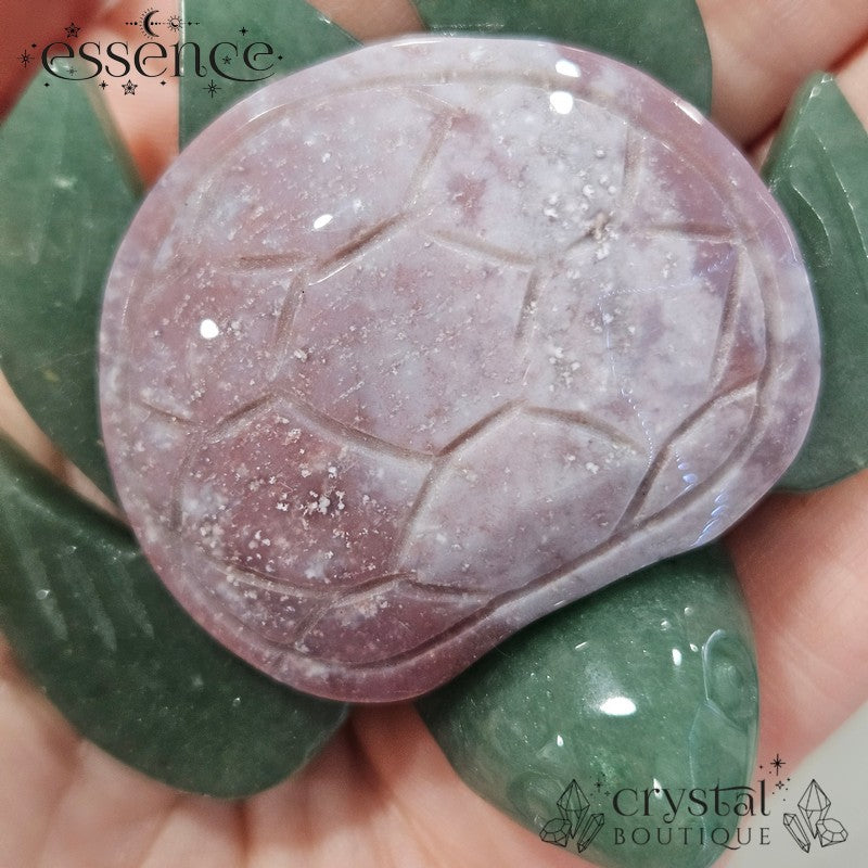 Green Aventurine Turtle with Pink Ocean Jasper Shell