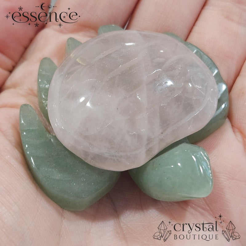 Green Aventurine Turtle with Rose Quartz Shell š¢