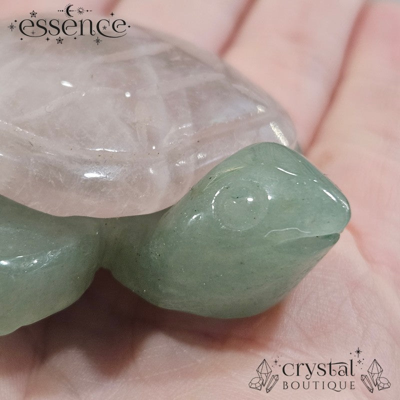 Green Aventurine Turtle with Rose Quartz Shell š¢