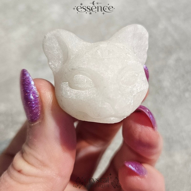 White Aventurine Cat Head
