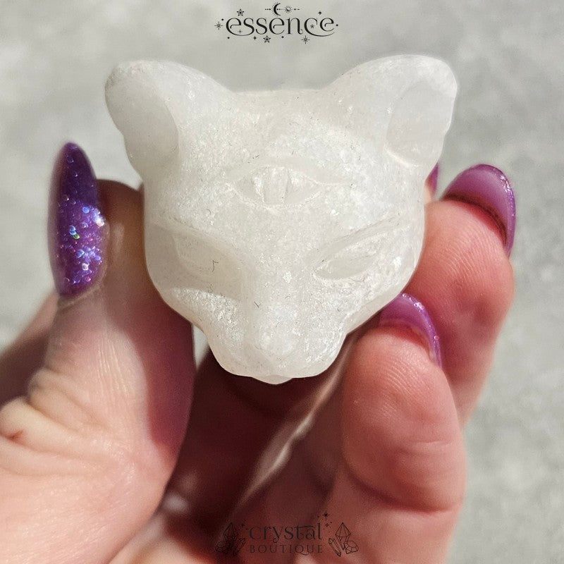 White Aventurine Cat Head