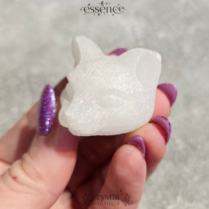 White Aventurine Cat Head