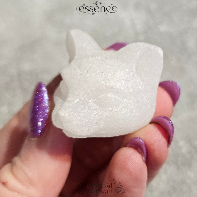 White Aventurine Cat Head