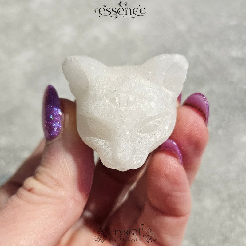 White Aventurine Cat Head