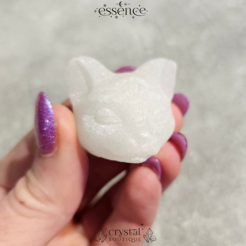White Aventurine Cat Head