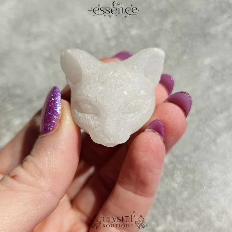 White Aventurine Cat Head