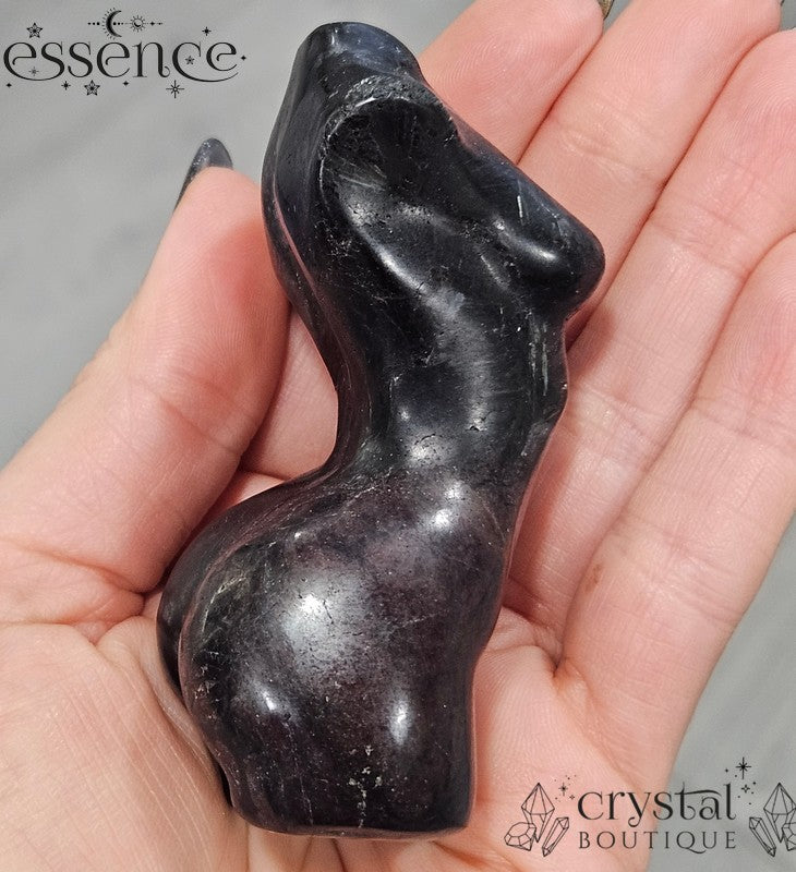Garnet with Astrophyllite Torso Carving