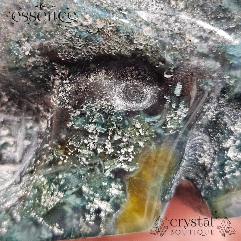 Moss Agate With Pyrite Skull