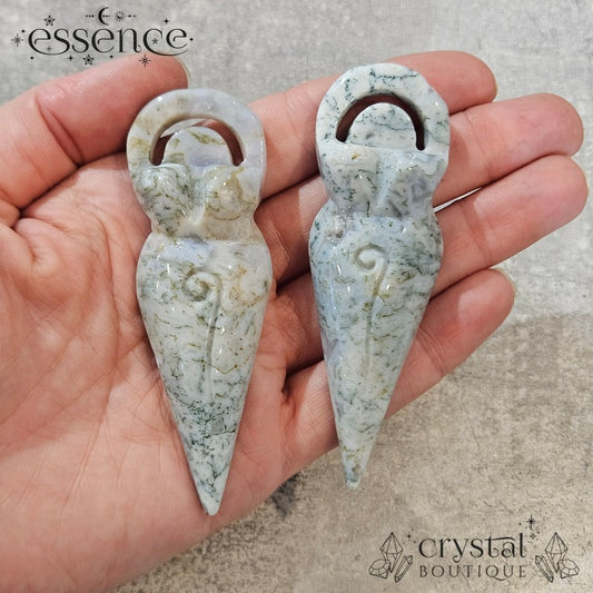Moss Agate Goddess Carvings