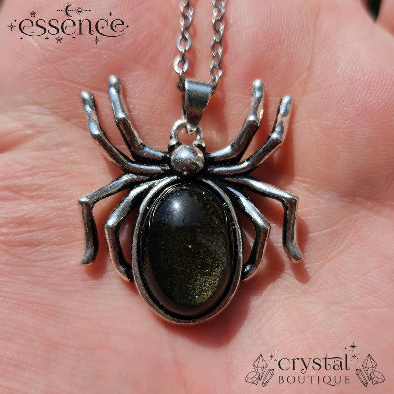 Golden Sheen Obsidian Spider Necklace