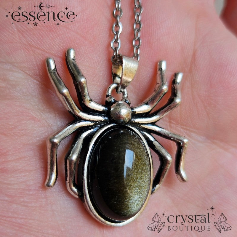 Golden Sheen Obsidian Spider Necklace