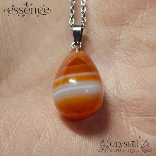 Carnelian Teardrop Pendant with Stainless Steel Chain