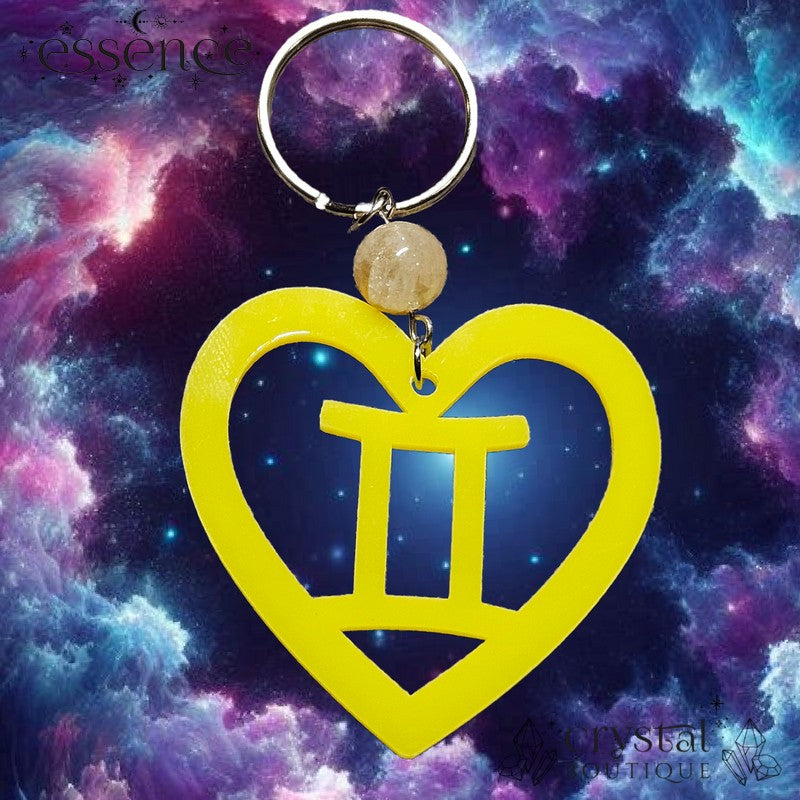 Gemini Heart Key Chain with Citrine Bead