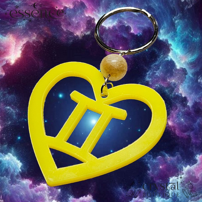 Gemini Heart Key Chain with Citrine Bead