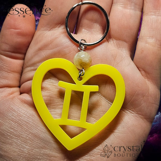 Gemini Heart Key Chain with Citrine Bead