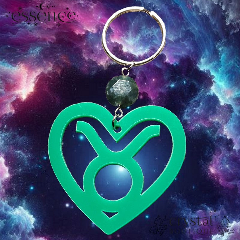 Taurus Heart Key Chain with Moss agate Bead