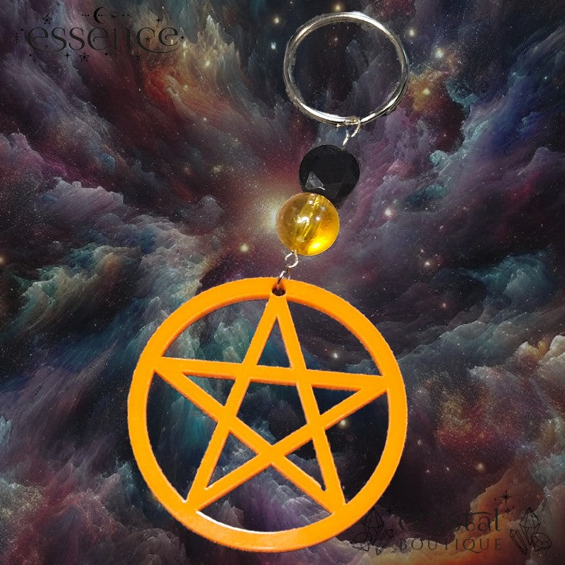 Neon Orange Pentagram with Black Onyx Bead