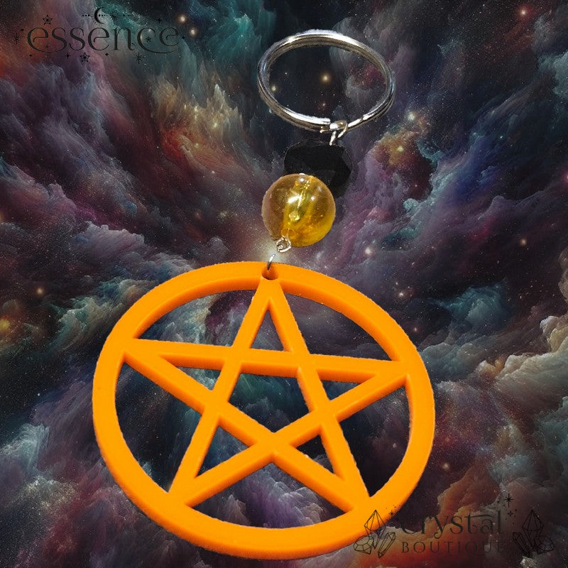 Neon Orange Pentagram with Black Onyx Bead