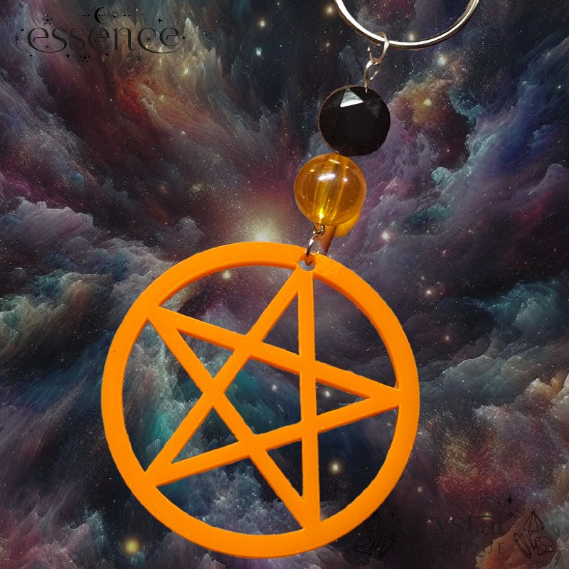 Neon Orange Pentagram with Black Onyx Bead