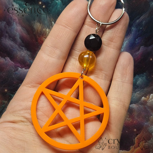 Neon Orange Pentagram with Black Onyx Bead