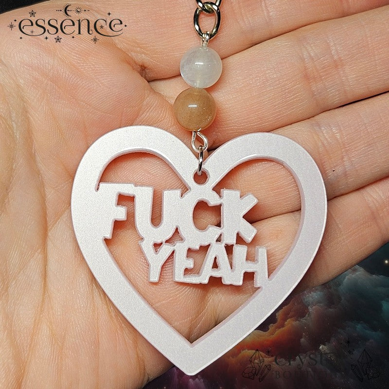 Baby Pink F*ck Yeah Keychain with sunstone & Moonstone Beads